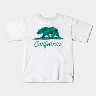 Green Watercolor California State Flag Bear Kids T-Shirt